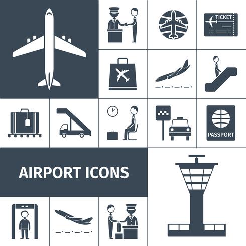 Flughafen Icons Schwarz Set vektor