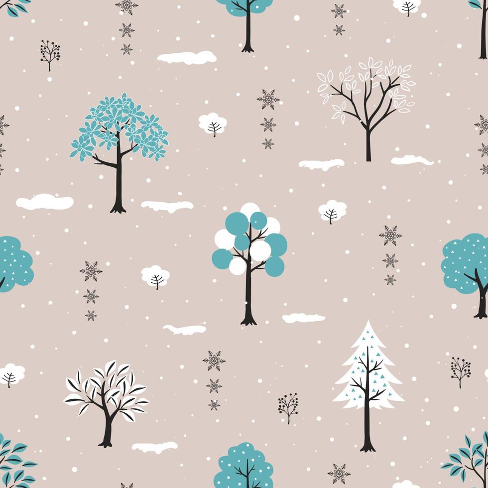 skogsträdsjul på vinterns sömlösa mönster för dekorativt, tyg, textil, tryck eller omslagspapper vektor