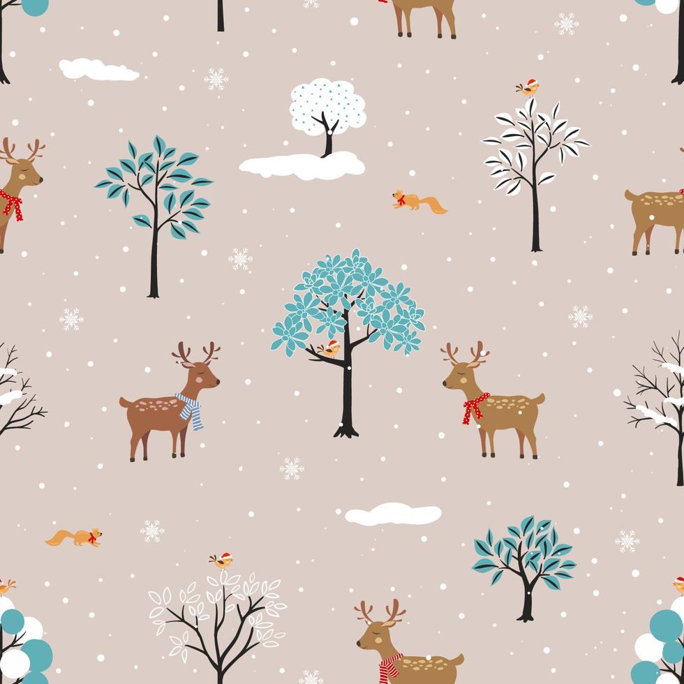 süße Tiere auf Winterwald nahtlose Muster für Weihnachten oder Neujahr dekorativ vektor