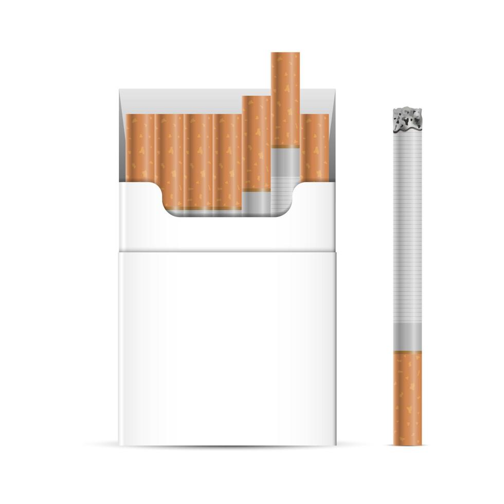 cigaretter box paket mockup mall isolerad på vit bakgrund, vektor illustration