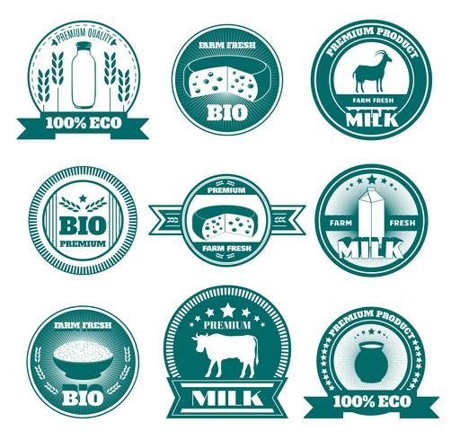 Embleme für Milchprodukte aus ökologischer Landwirtschaft vektor