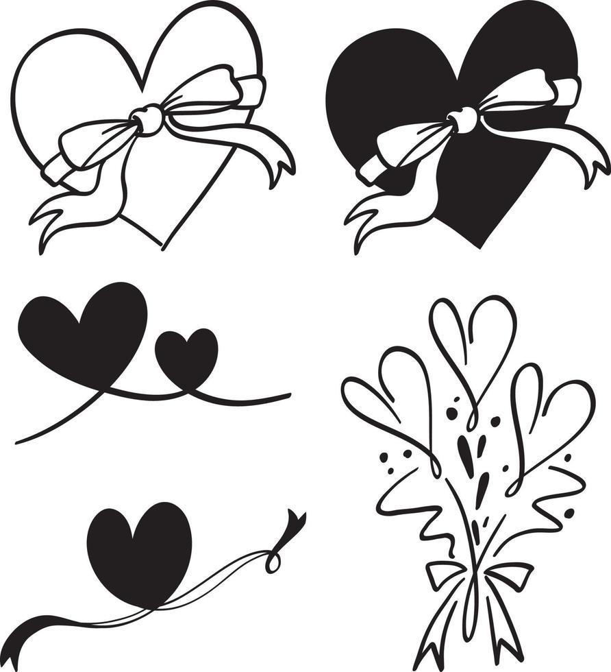 uppsättning av olika hjärtan i doodle stil vektor