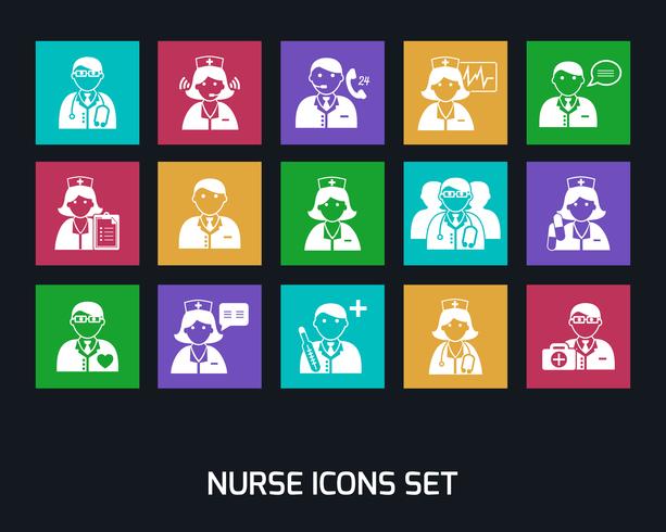 Medizindoktoren und Krankenschwestern Icons Set vektor