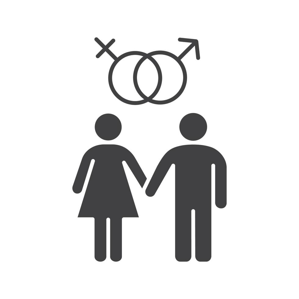 Symbol für heterosexuelle Paare. Silhouette-Symbol. Mann und Frau. Mars- und Venuszeichen. negativer Raum. isolierte Vektorgrafik vektor