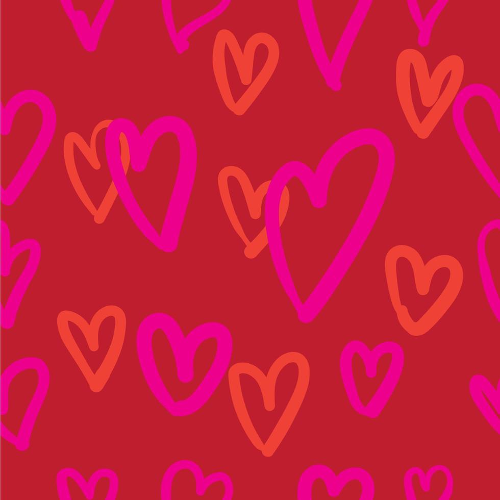 nahtloses romantisches Muster mit handgezeichneten roten Herzen im Doodle-Stil. für Design, Postkarten, Druck, Poster, Party, Valentinstag, Vintage-Textilien vektor