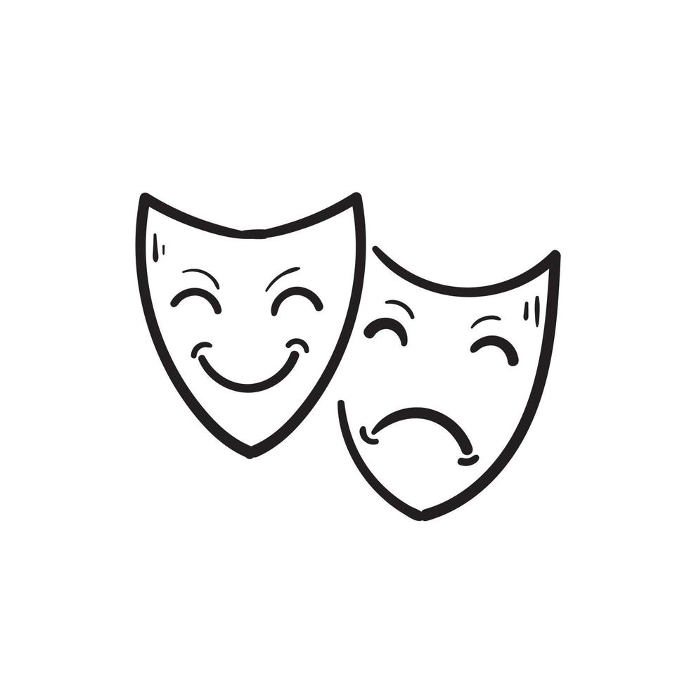 Hand gezeichneter Doodle-Theater-Masken-Symbol-Illustrationsvektor isoliert vektor