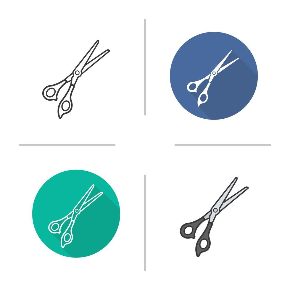 Schere-Symbol. flaches Design, lineare und Farbstile. Friseurschere isolierte Vektorgrafiken vektor