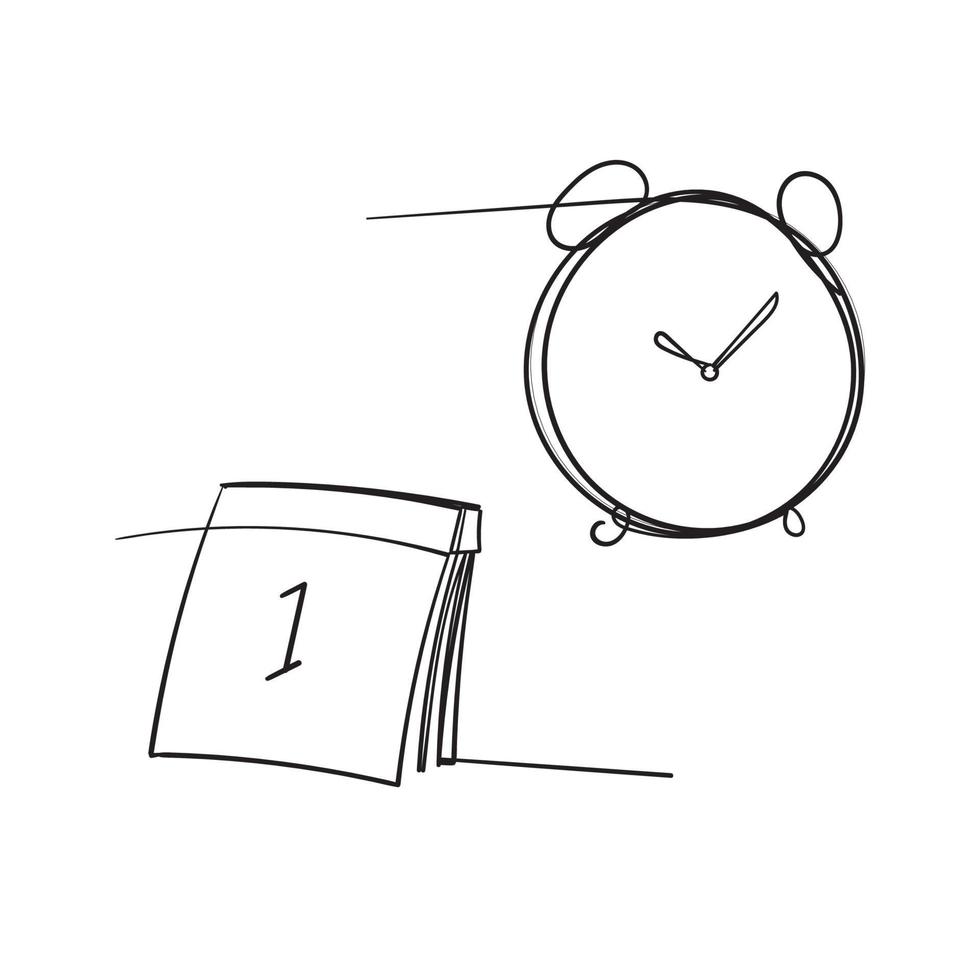 Hand gezeichnete Zeit- und Uhrvektorlineare icons.time-Management. Timer, Geschwindigkeit, Alarm, Zeitmanagement, Kalendersymbol-Illustrationsvektor. Gekritzel vektor