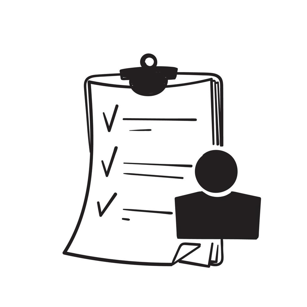 handrita doodle användarens checklista ikon, chefskandidat, kontoaktivitet illustration vektor