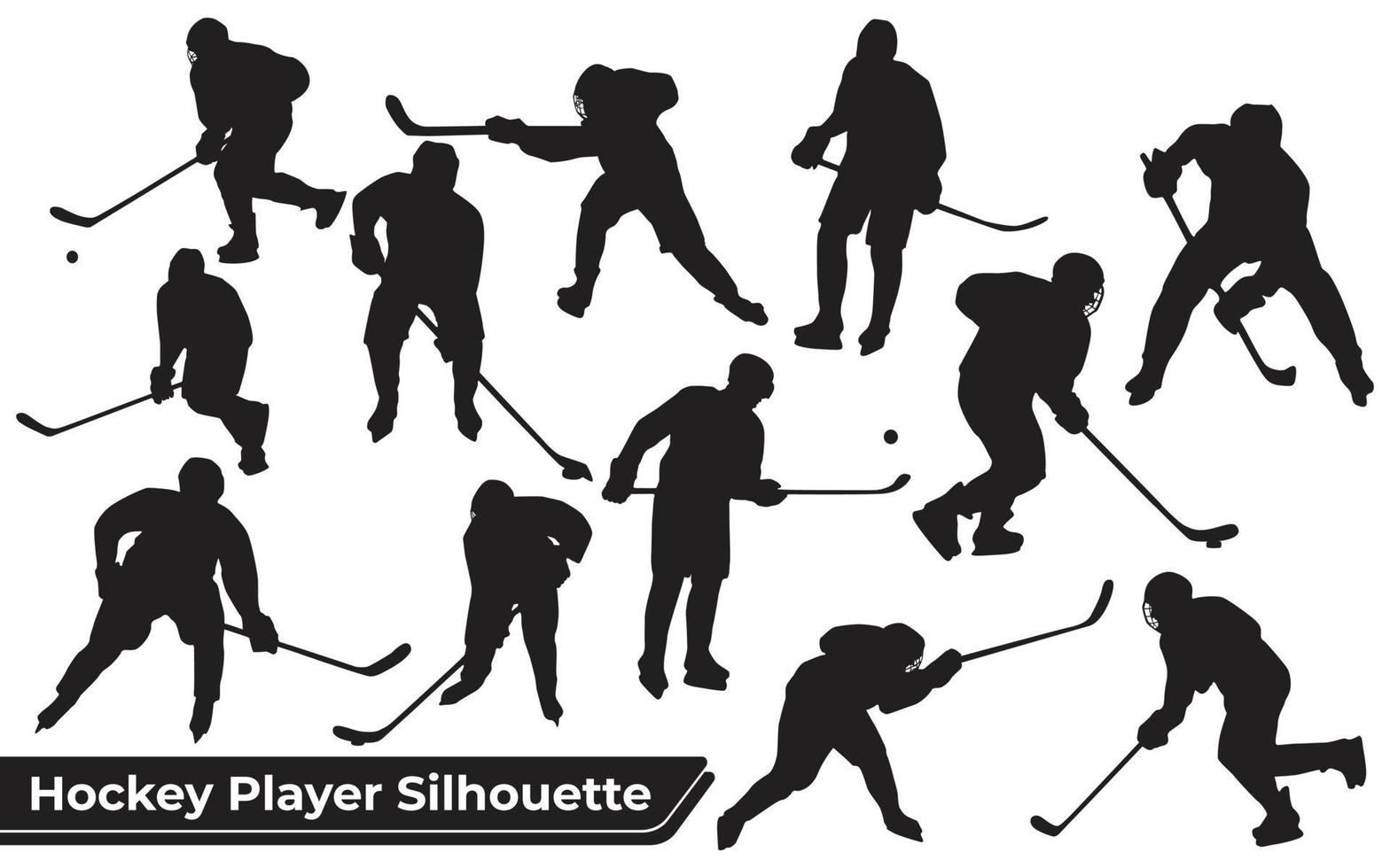 samling av hockeyspelare silhuetter i olika poser vektor