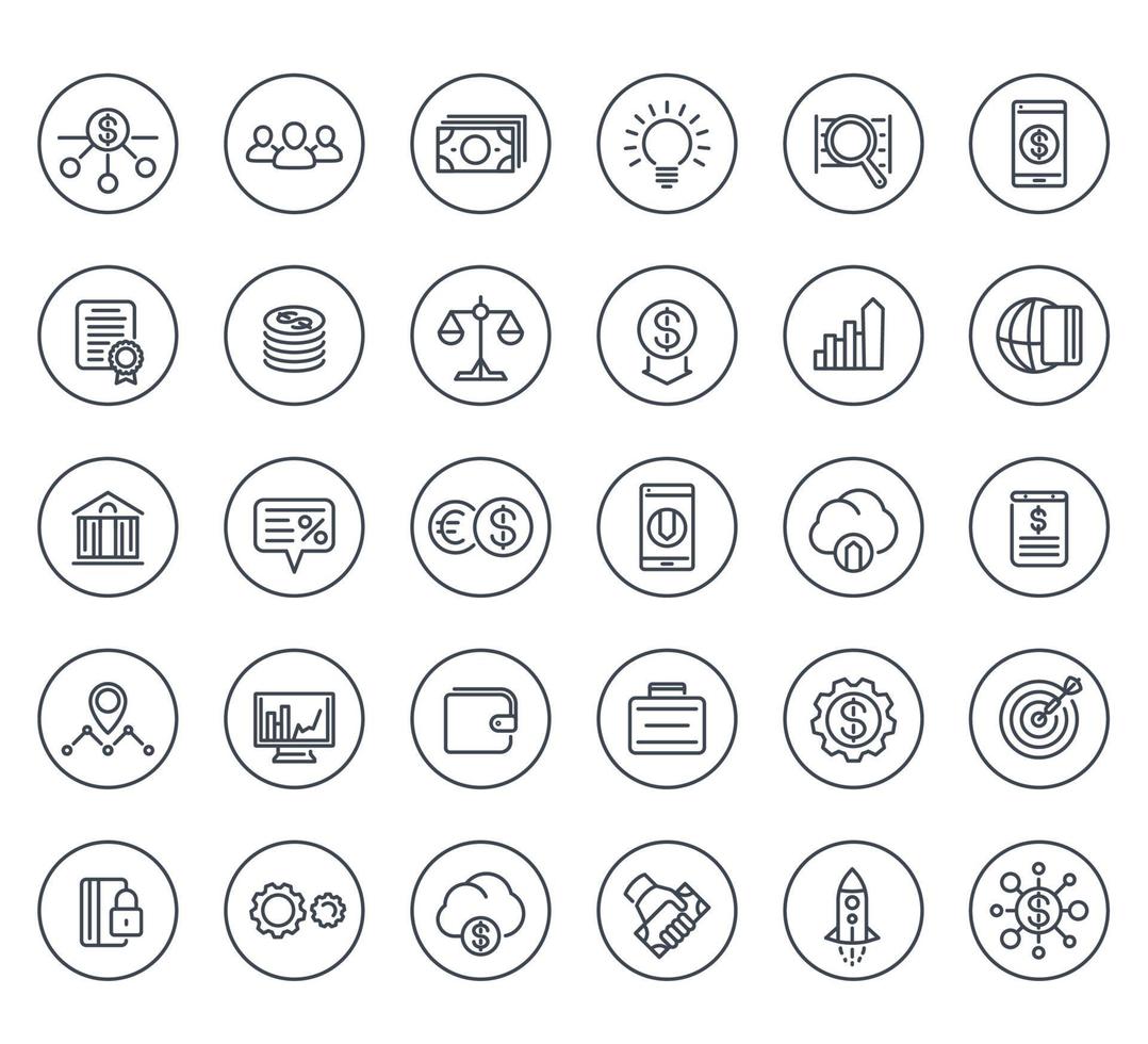 riskkapital, investeringar, start-up, hedgefonder, finans linje ikoner på vitt vektor