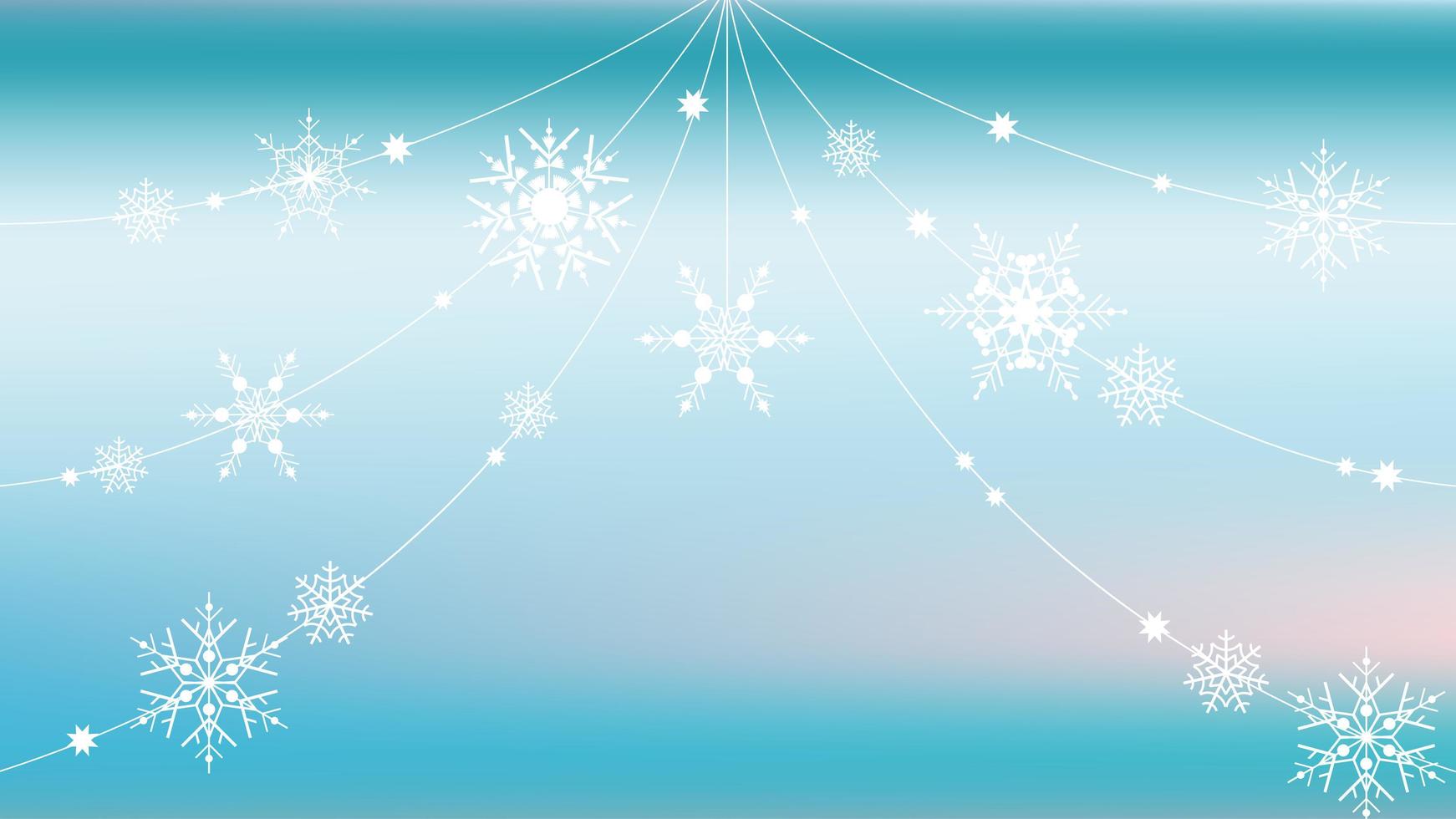 abstrakter winterblauer und türkisfarbener horizontaler Hintergrund für Design. Schneeflockenfäden und Schneevorhänge auf glattem Satinvektorverlauf. mit pinken Highlights vektor