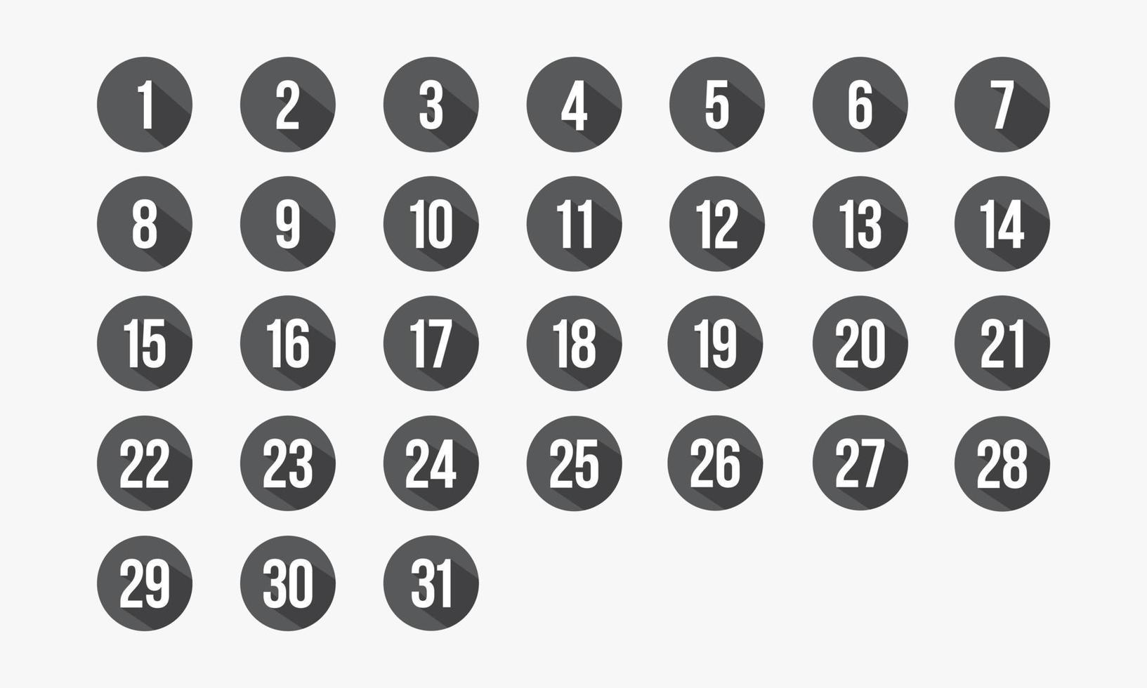 Zahlenkreis-Icon-Set 1-31. Kalender-Vektor-Illustration. vektor