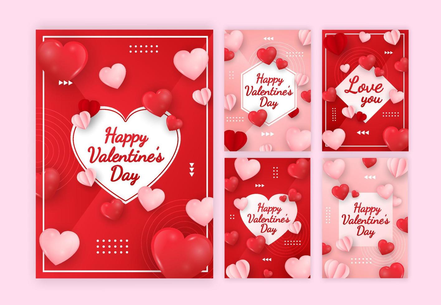 Sammlung von glücklichen Valentinstagskarten mit realistischem Herd vektor