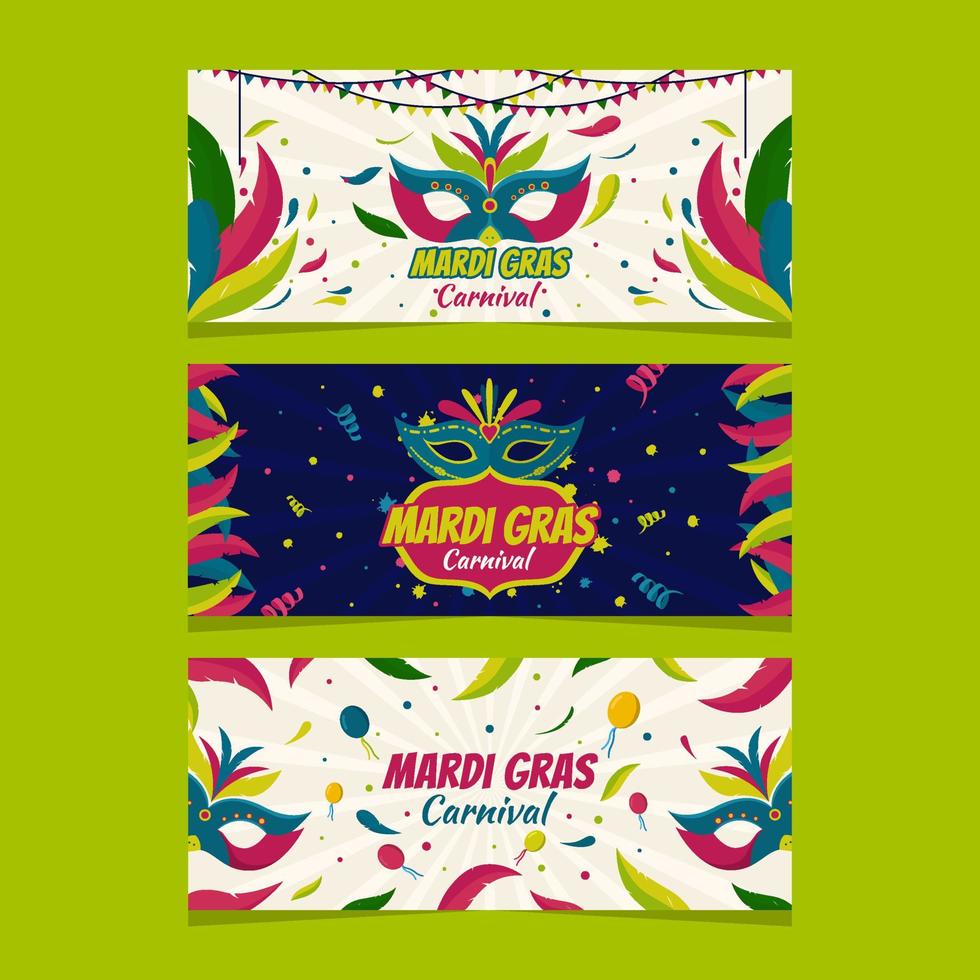 färgglada karneval banner mardi gras set vektor