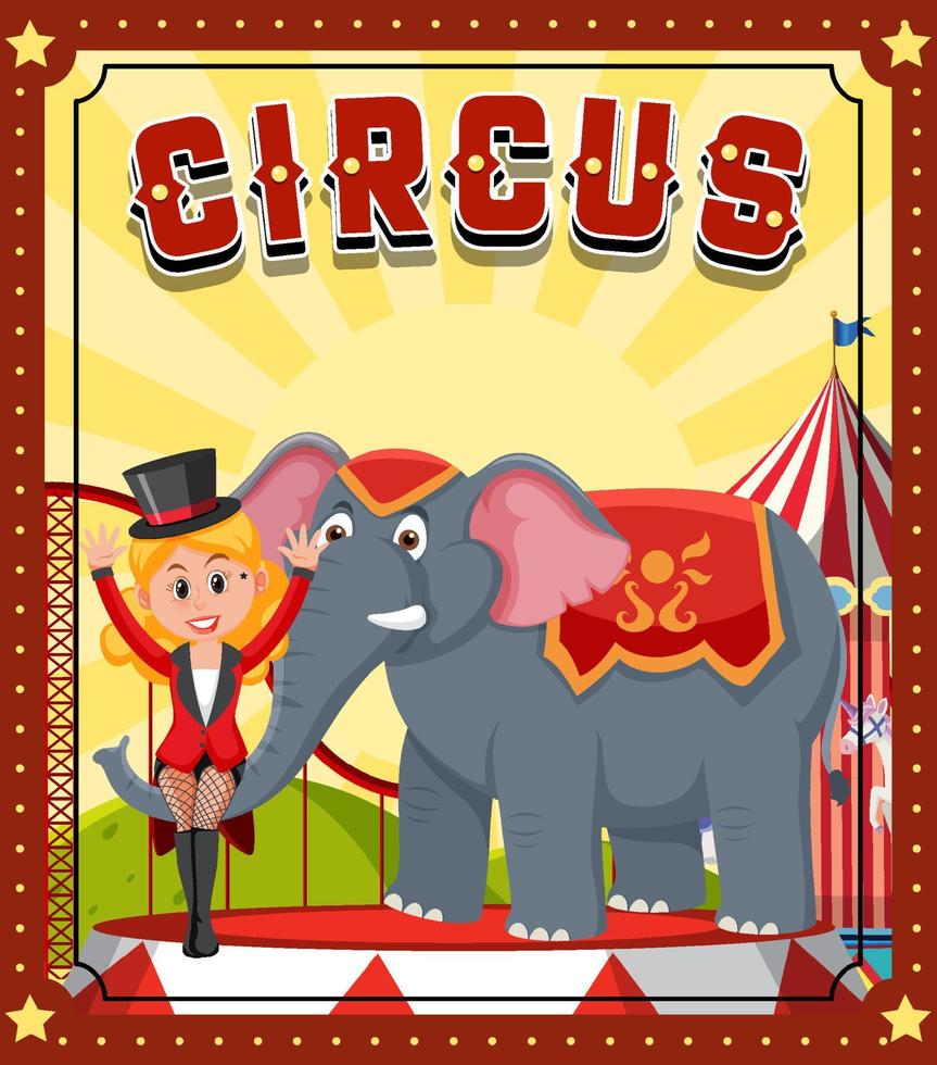 cirkus banner design med magiker flicka och elefant vektor