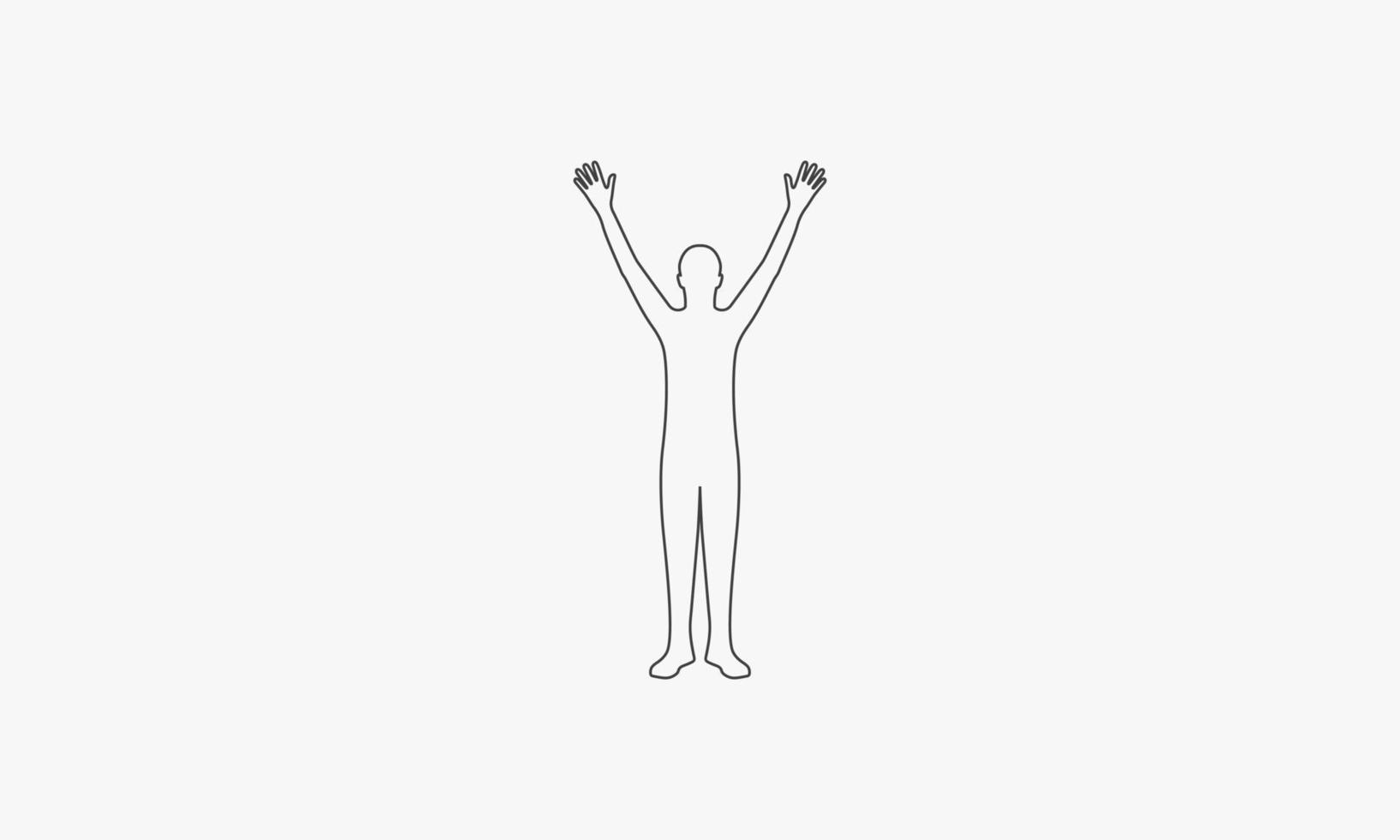 linje ikon människor höjer sina händer isolerad på vit bakgrund. vektor