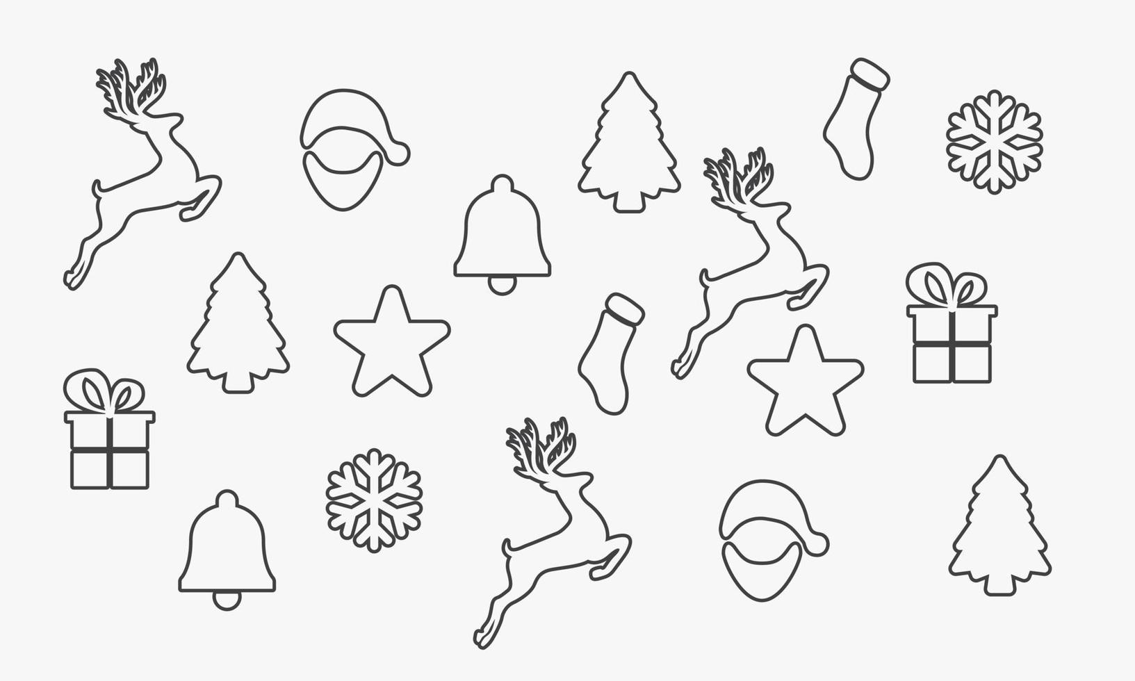 Linie Icon Set Weihnachten isoliert auf weißem Hintergrund. vektor