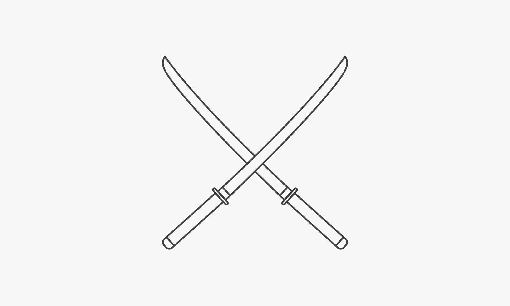 linje ikon kors svärd katana isolerad på vit bakgrund. vektor