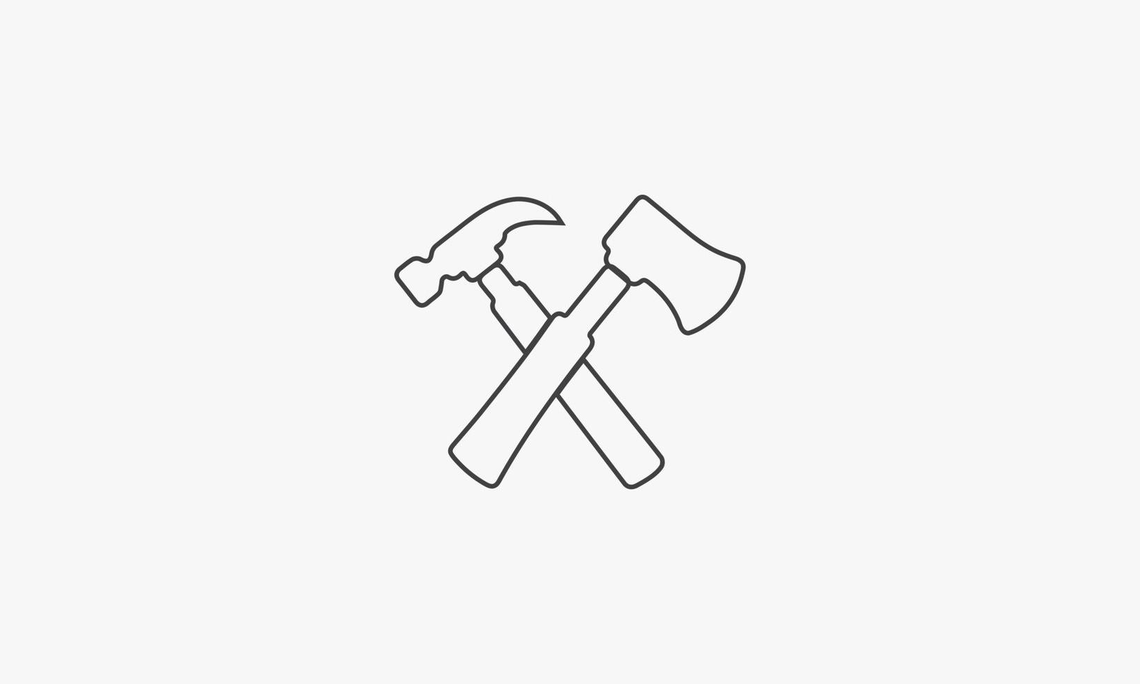 Liniensymbol Kreuz Axt Hammer isoliert auf weißem Hintergrund. vektor