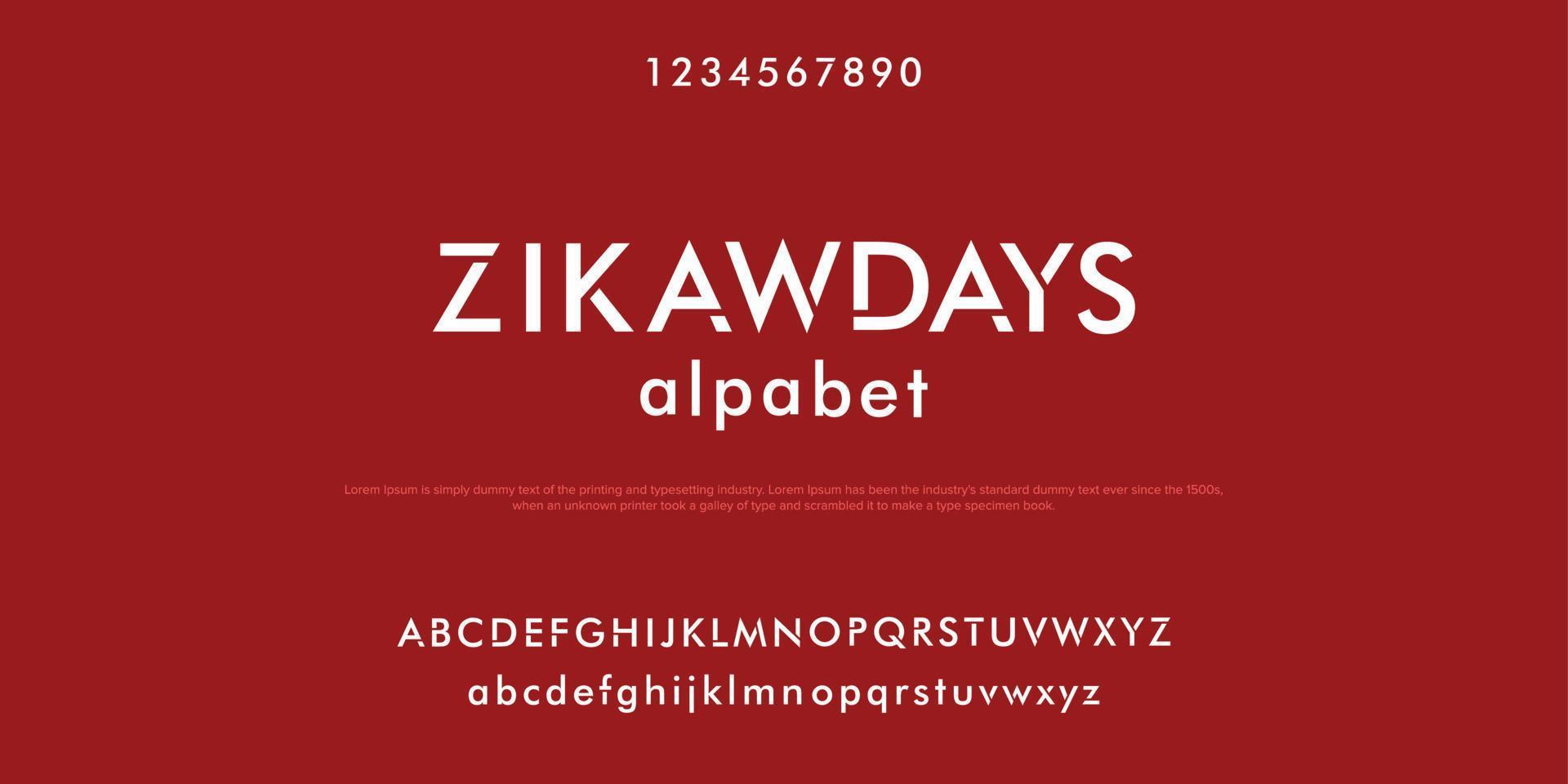 Zikawdays Sport zukünftige moderne Alphabet Schriftarten und Zahlen. vektor