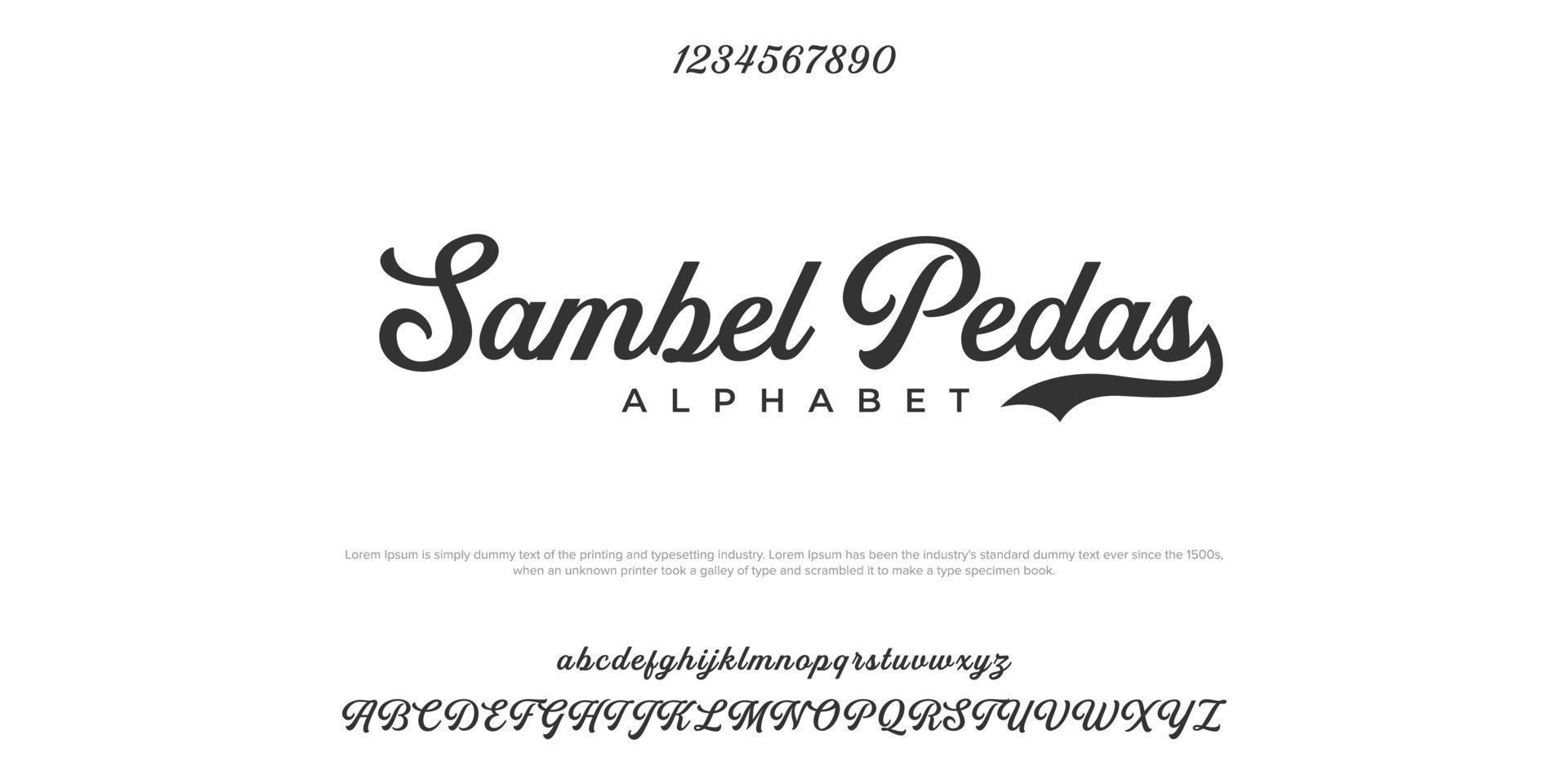 Sambel Pedas abstrakte minimale Serifen-Alphabet-Schriften. Typografie-Technologie-Vektor-Illustration vektor