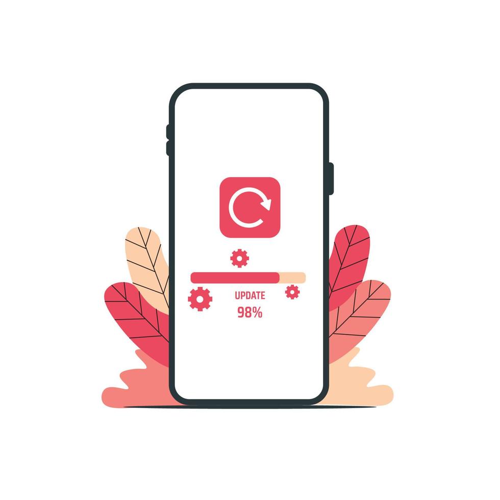 platt illustration av smart telefon och uppdateringsprogram som används för utskrift, app, webb, reklam etc vektor