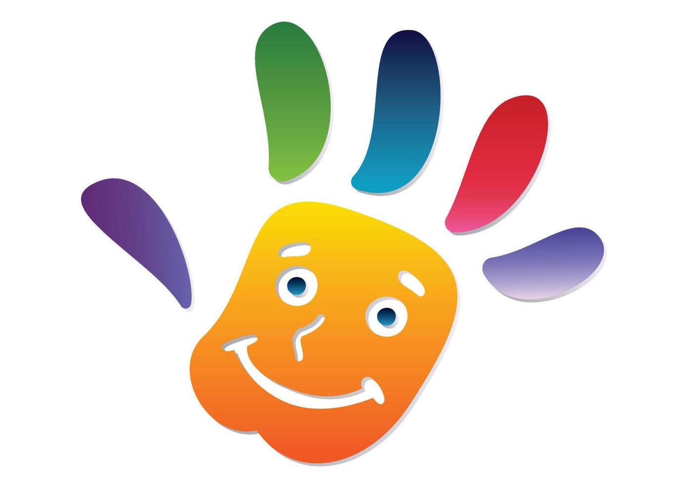 bunte Kinderhand. glückliches Gesicht. Logo. bunte Hand isoliert auf weißem Hintergrund vektor