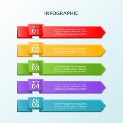 Infographikvorlage für Flag 5 Schritte oder Arbeitsablaufdiagramm vektor