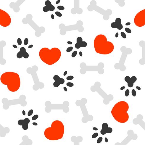 Nahtloses Muster Ich liebe Hund Thema, Knochen und Fuß drucken vektor