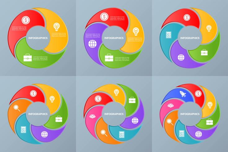 Sats av infografisk mall för steg eller arbetsflödesdiagram och glyph-verksamhet vektor