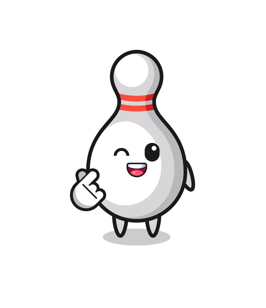 bowling pin karaktär gör koreanska finger hjärta vektor