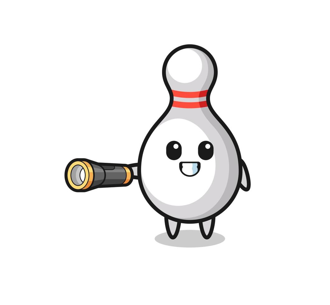 bowling pin maskot håller ficklampa vektor