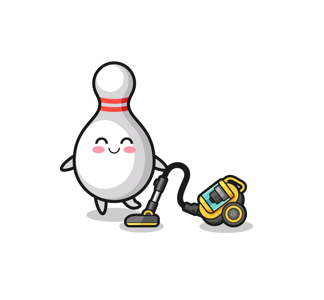 süßer Bowling-Pin mit Staubsauger-Illustration vektor