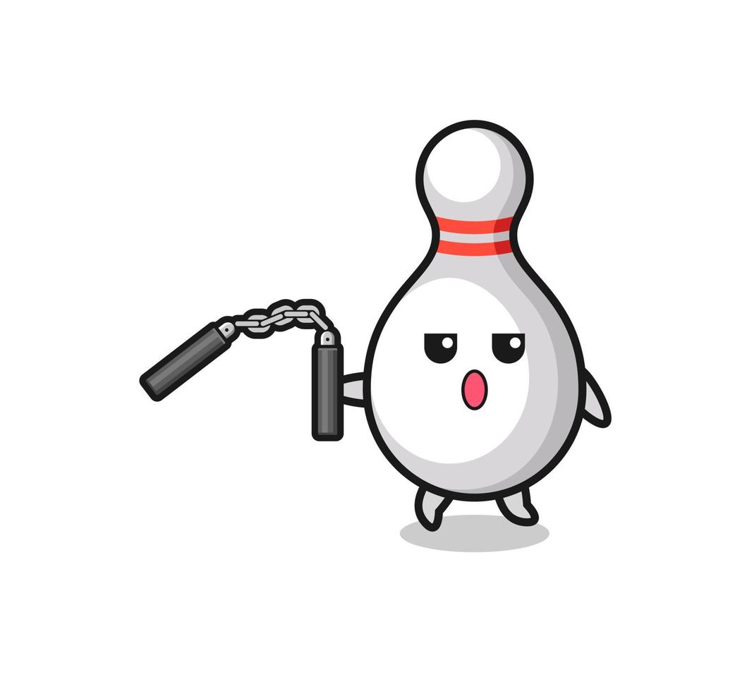 Cartoon von Bowling-Pin mit Nunchaku vektor