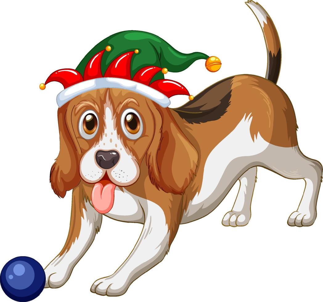 beagle hund bär julhatt vektor