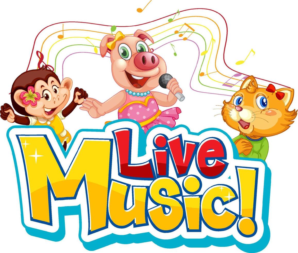 Live-Musik-Logo mit süßen Tieren, die singen vektor