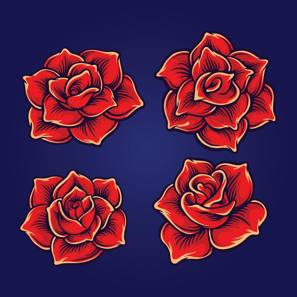 rose set rote blumen Illustrationen vektor