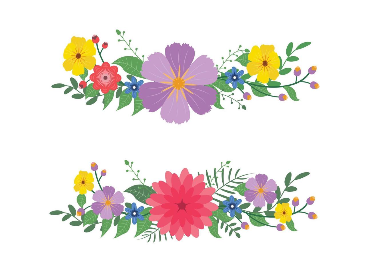 färgglada blomma och blad på vit bakgrund. vårens lövverk för blomdekor. vektor illustratör