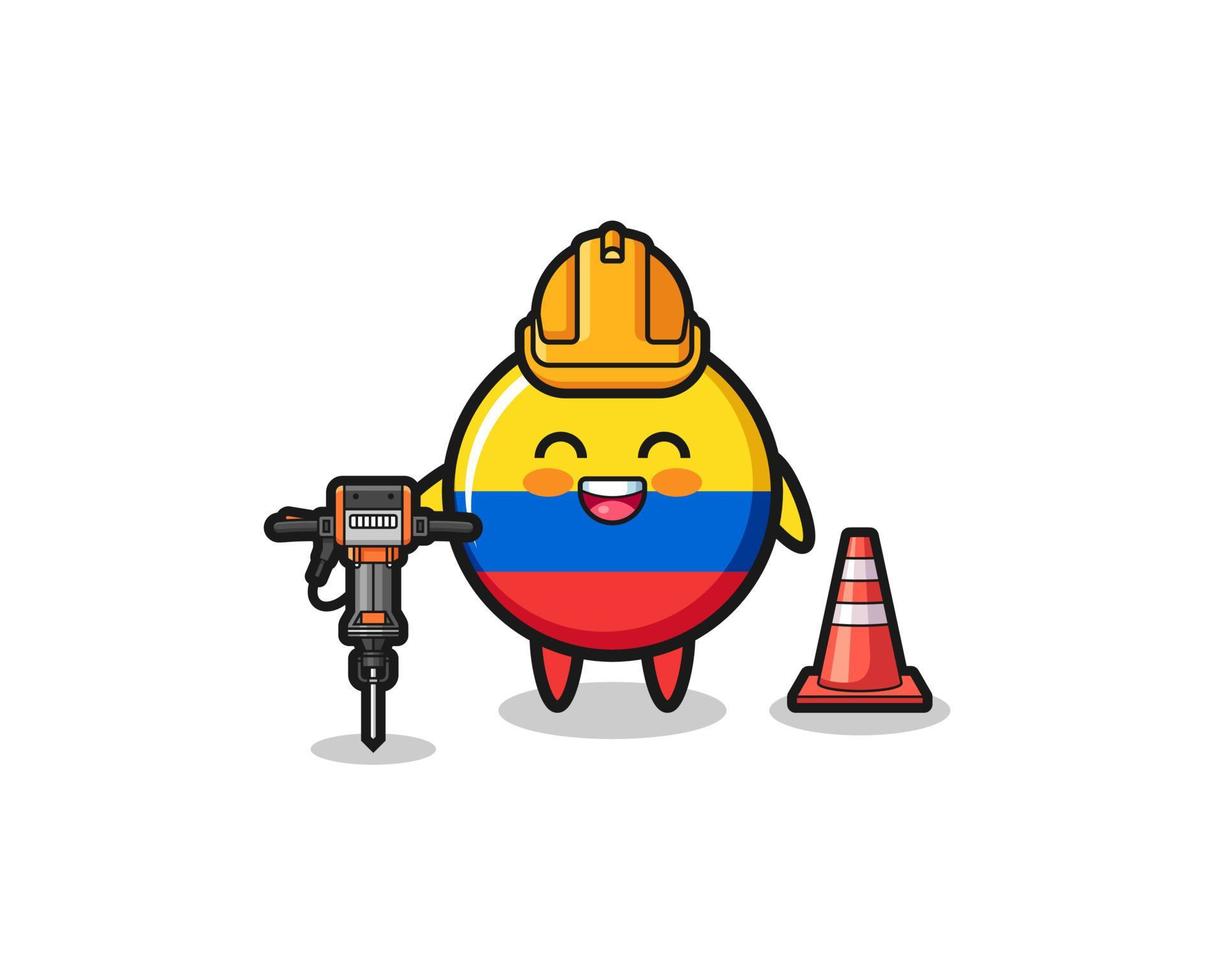 vägarbetare maskot av colombia flagga håller borrmaskin vektor
