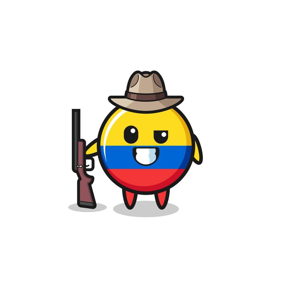 Kolumbien-Flaggenjäger-Maskottchen mit einer Waffe vektor