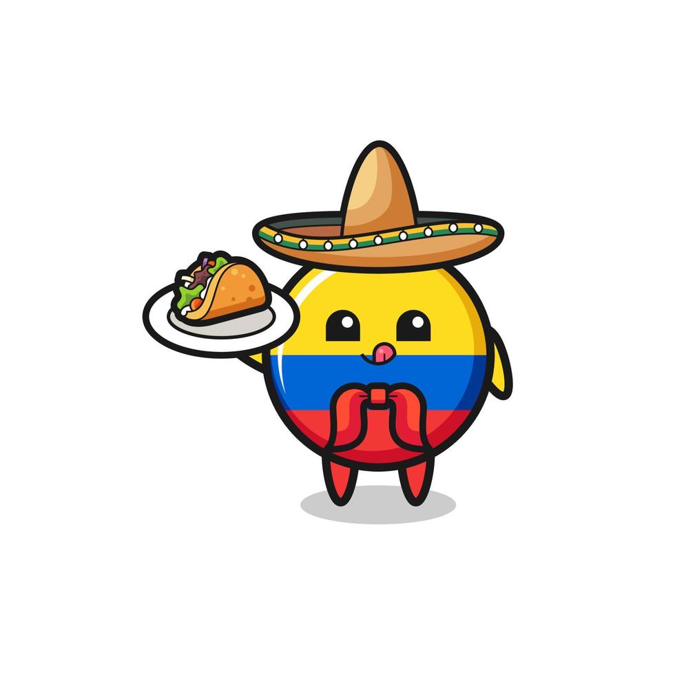 colombia flagga mexikansk kock maskot håller en taco vektor