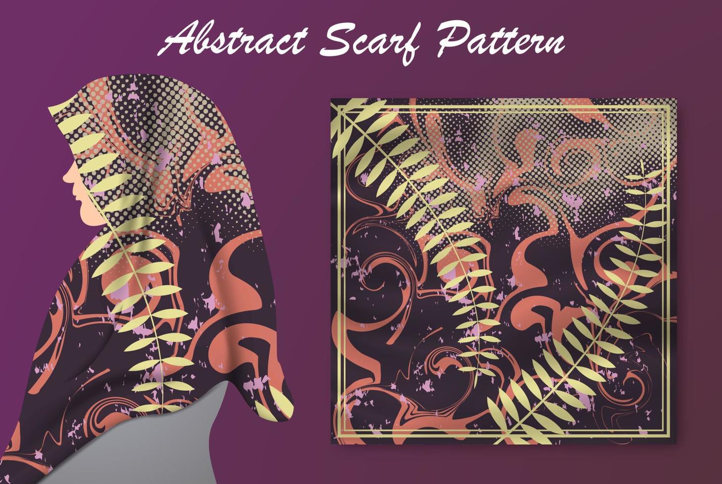 abstraktes Schalmusterdesign für Hijab-Mode. Hijab-Schal mit Spritzpinsel-Tinte und Blättern für die Druckproduktion vektor