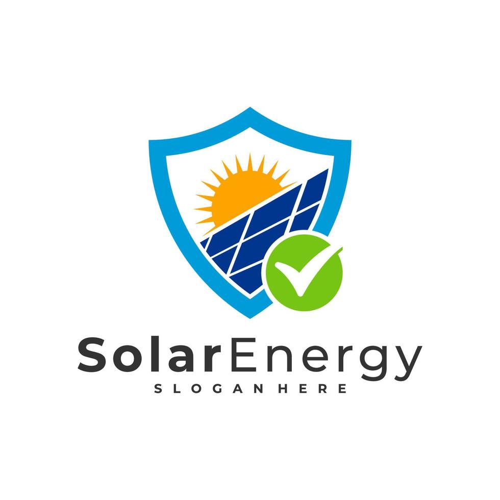Überprüfen Sie die Solarlogo-Vektorvorlage, kreative Konzepte für das Design von Solarpanel-Energielogos vektor