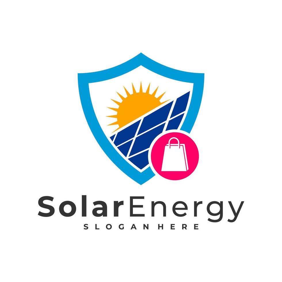 shoppa sol logotyp vektor mall, kreativa solpanel energi logotyp designkoncept