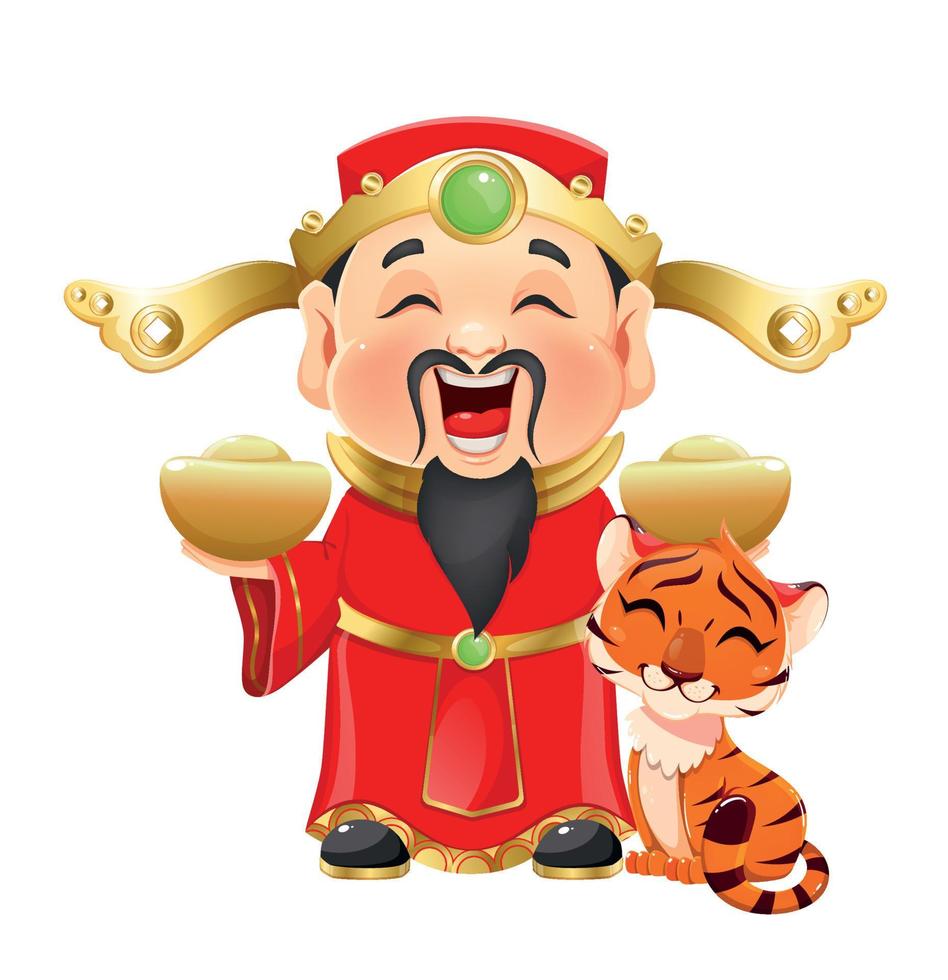 kinesiskt nyår gratulationskort med gud av rikedom vektor