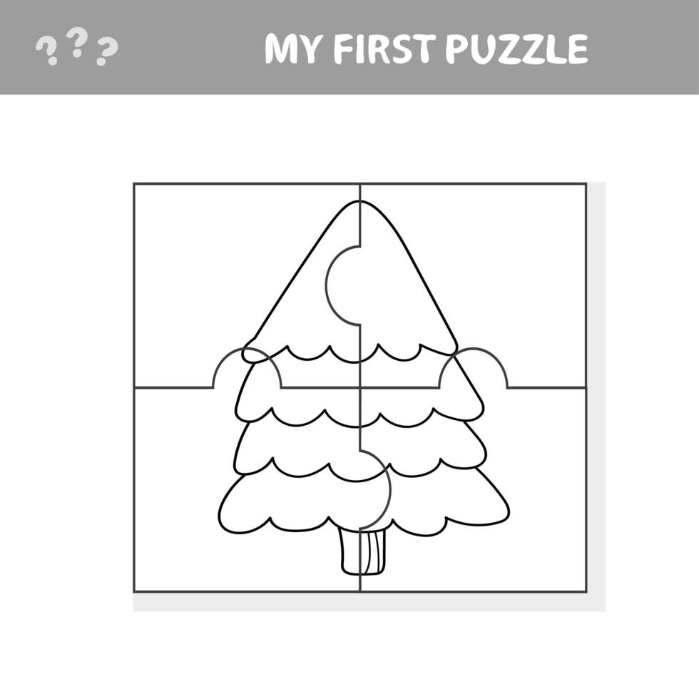 pädagogisches Papierspiel für Kinder, Tannenbaum. Puzzle vektor