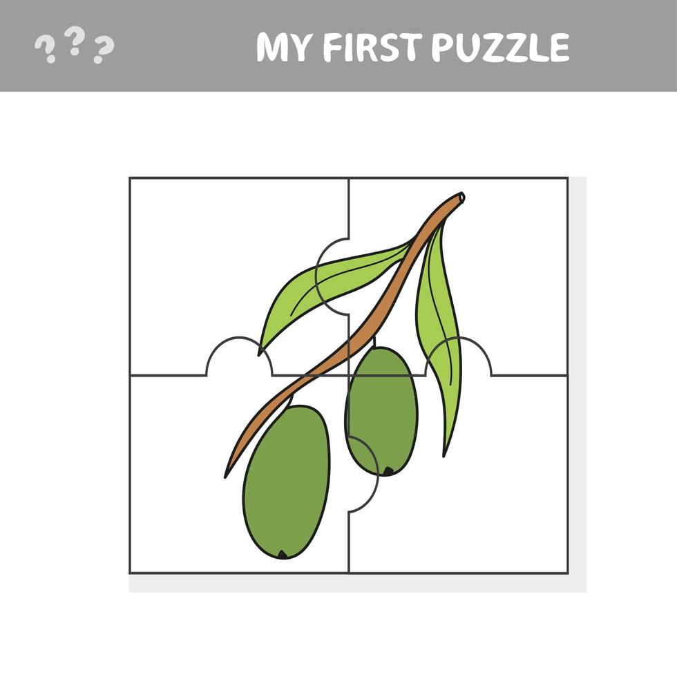 pussel, utbildningsspel för barn. frukt och grönsaker, oliver vektor