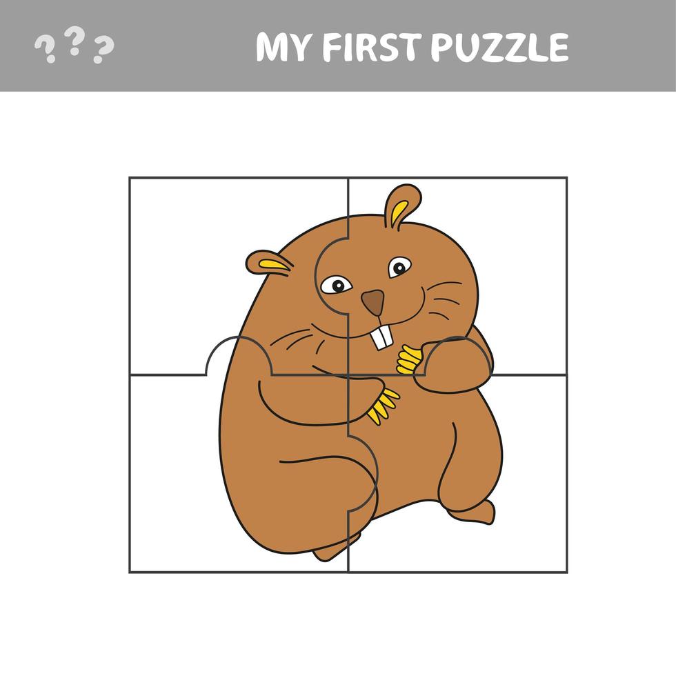 Puzzle-Puzzle-Spiel für Kinder - Tierhamster - Arbeitsblattteile Cartoon-Vektor vektor