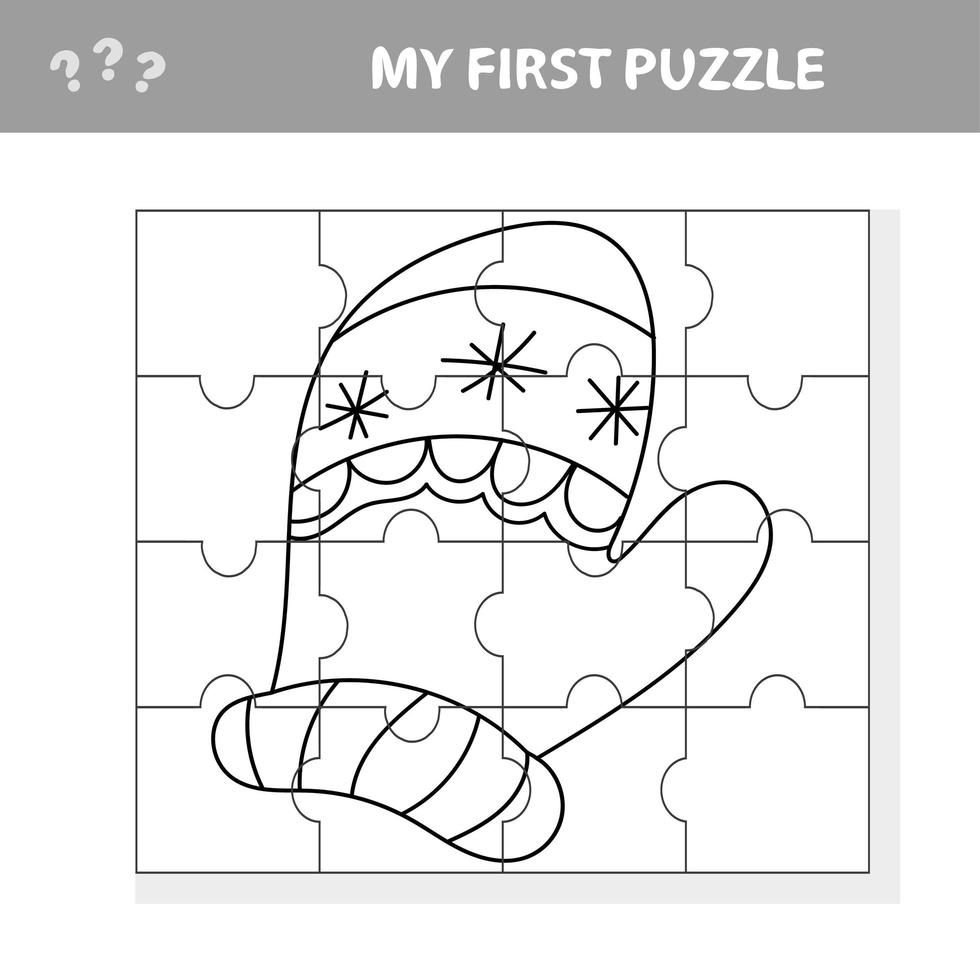 Puzzle für Kinder. Fäustling im Cartoon-Stil. mein erstes rätsel. vektor